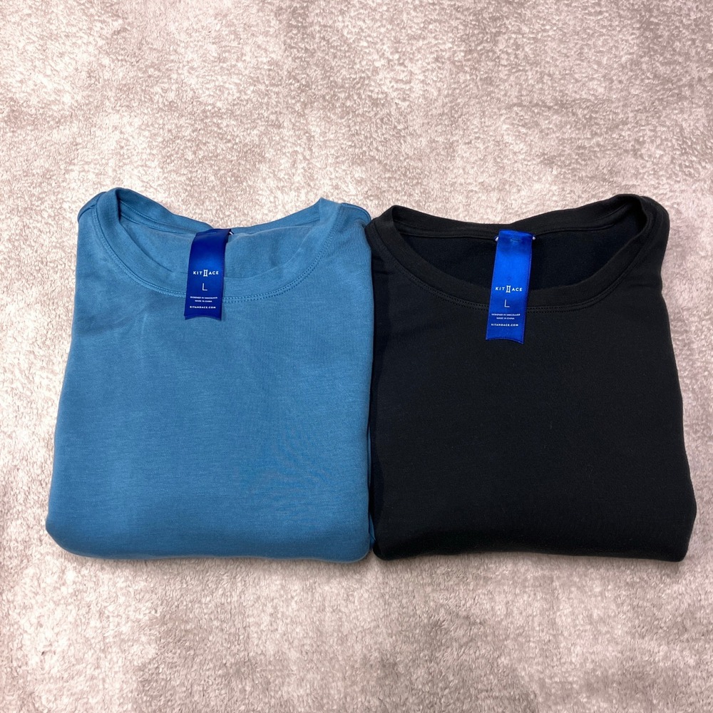 Lot of 2 Kit + Ace Long Sleeve Crew Neck Shirt Bundle Blue Black Mens L